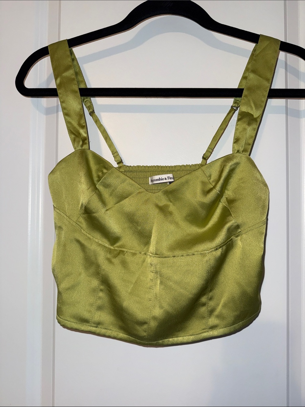 WOMENS ABERCROMBIE & FITCH GREEN SATIN BUSTIER CROP TOP SIZE XS